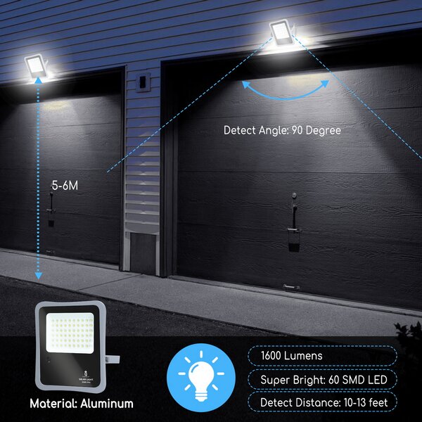 Faro Led 200W Grigio con pannello solare IP65 Bianco freddo 6500K Dimmerabile con telecomando e con sensore crepuscolare Aigostar