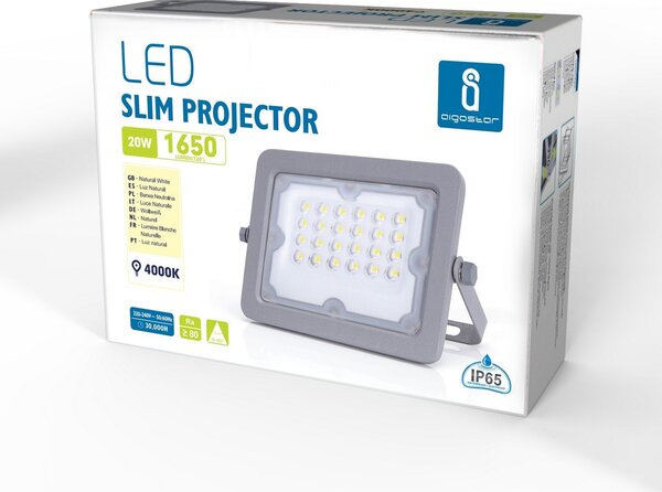 Faro proiettore Led 20W Grigio da esterno IP65 Bianco neutro 4000K Aigostar