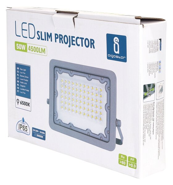 Faro proiettore Led 50W Grigio da esterno IP65 Bianco freddo 6500K Aigostar