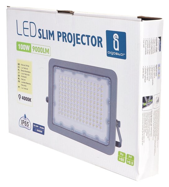 Faro proiettore Led 100W Grigio da esterno IP65 Bianco neutro 4000K Aigostar