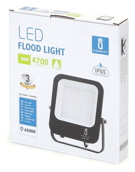 Faro proiettore Led 50W Nero da esterno IP65 Bianco freddo 6500K Aigostar