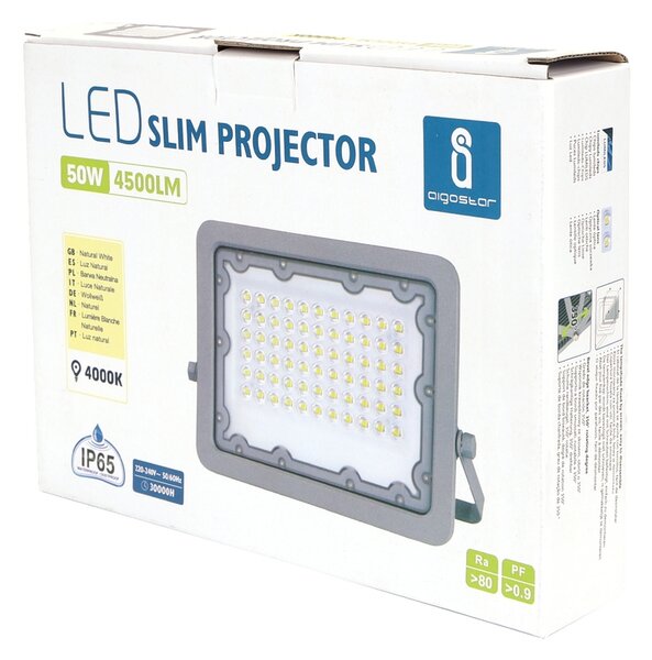Faro proiettore Led 50W Grigio da esterno IP65 Bianco neutro 4000K Aigostar