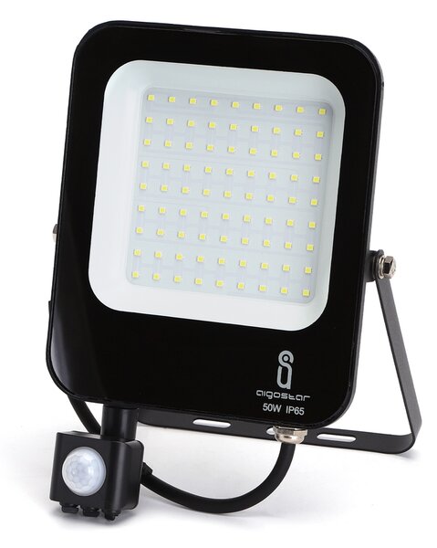 Faro proiettore Led 50W Nero da esterno IP65 Bianco freddo 6500K con sensore crepuscolare e di movimento Aigostar