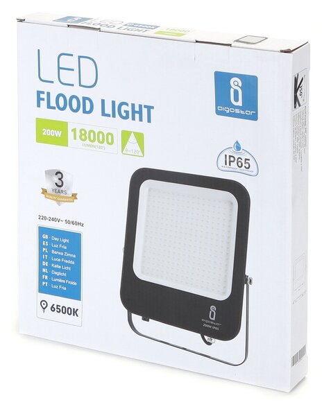 Faro proiettore Led 200W Nero da esterno IP65 Bianco freddo 6500K Aigostar