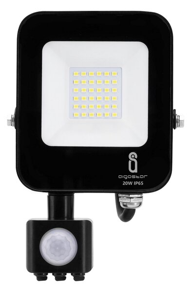 Faro proiettore Led 20W Nero da esterno IP65 Bianco freddo 6500K con sensore crepuscolare e di movimento Aigostar