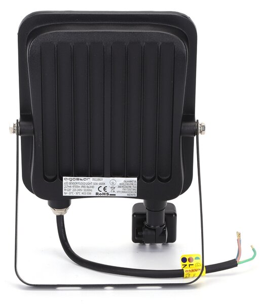 Faro proiettore Led 50W Nero da esterno IP65 Bianco freddo 6500K con sensore crepuscolare e di movimento Aigostar