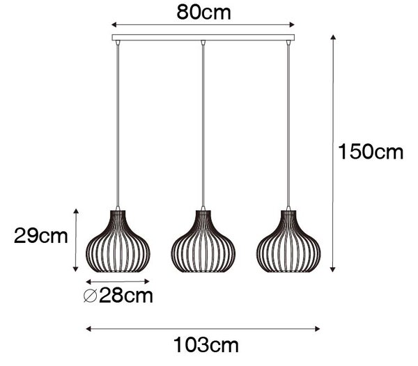 Lampada a sospensione moderna nera 3 luci - Saffira