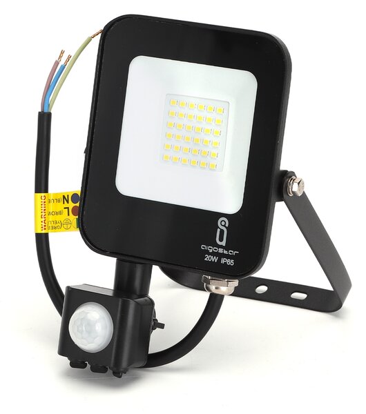 Faro proiettore Led 20W Nero da esterno IP65 Bianco neutro 4000K con sensore crepuscolare e di movimento Aigostar