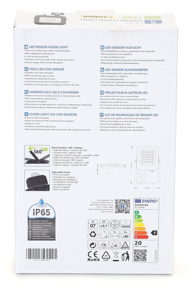 Faro proiettore Led 20W Nero da esterno IP65 Bianco neutro 4000K con sensore crepuscolare e di movimento Aigostar