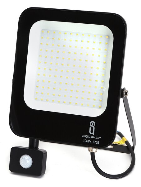 Faro proiettore Led 100W Nero da esterno IP65 Bianco neutro 4000K con sensore crepuscolare e di movimento Aigostar