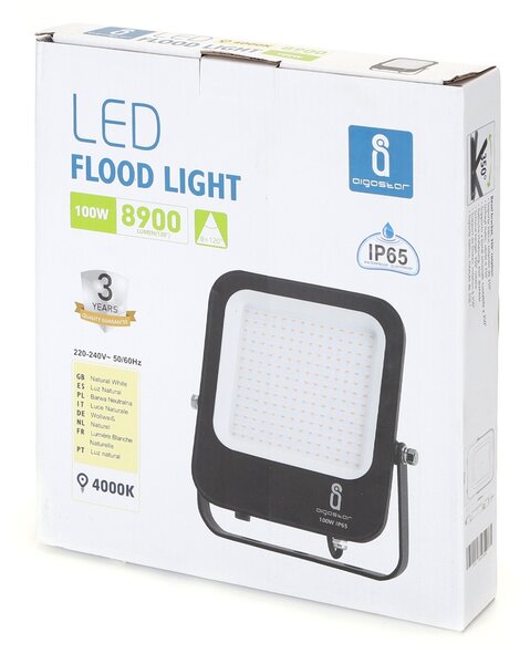 Faro proiettore Led 100W Nero da esterno IP65 Bianco neutro 4000K Aigostar