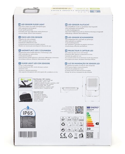 Faro proiettore Led 30W Nero da esterno IP65 Bianco neutro 4000K con sensore crepuscolare e di movimento Aigostar