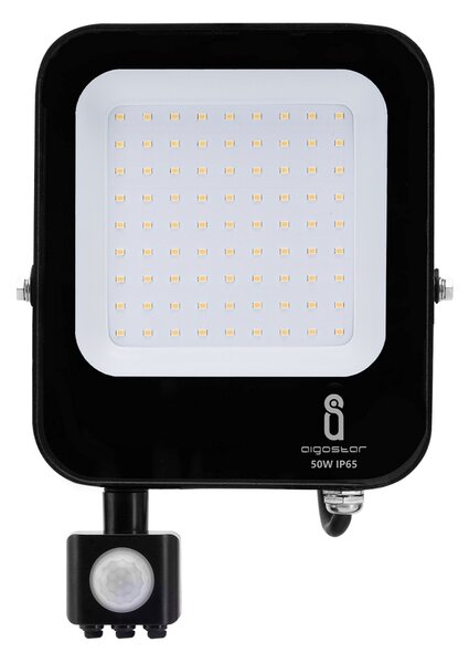Faro proiettore Led 50W Nero da esterno IP65 Bianco neutro 4000K con sensore crepuscolare e di movimento Aigostar