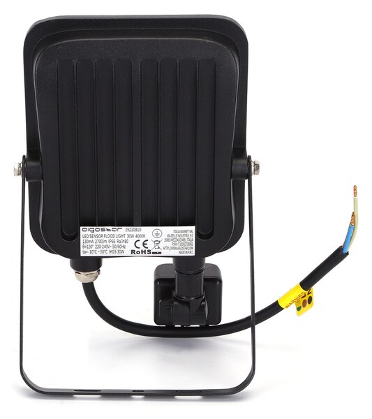 Faro proiettore Led 30W Nero da esterno IP65 Bianco neutro 4000K con sensore crepuscolare e di movimento Aigostar