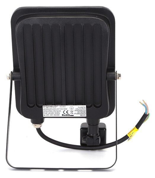 Faro proiettore Led 50W Nero da esterno IP65 Bianco neutro 4000K con sensore crepuscolare e di movimento Aigostar