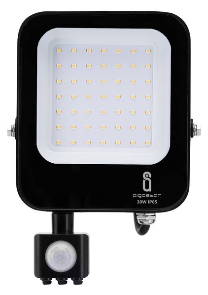 Faro proiettore Led 30W Nero da esterno IP65 Bianco neutro 4000K con sensore crepuscolare e di movimento Aigostar