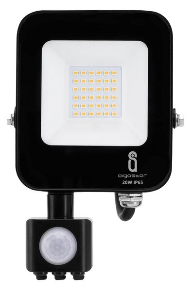 Faro proiettore Led 20W Nero da esterno IP65 Bianco neutro 4000K con sensore crepuscolare e di movimento Aigostar