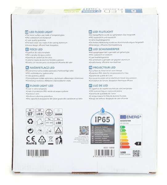 Faro proiettore Led 100W Bianco da esterno IP65 Bianco freddo 6500K Aigostar