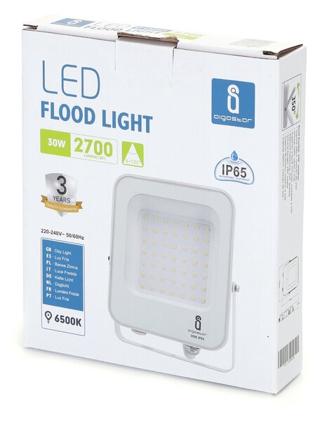 Faro proiettore Led 30W Bianco da esterno IP65 Bianco freddo 6500K Aigostar