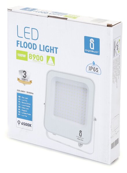 Faro proiettore Led 100W Bianco da esterno IP65 Bianco freddo 6500K Aigostar