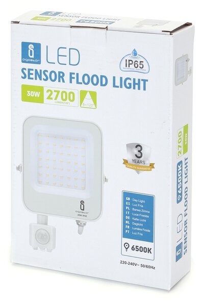 Faro proiettore Led 30W Bianco da esterno IP65 Bianco freddo 6500K con sensore crepuscolare e di movimento Aigostar