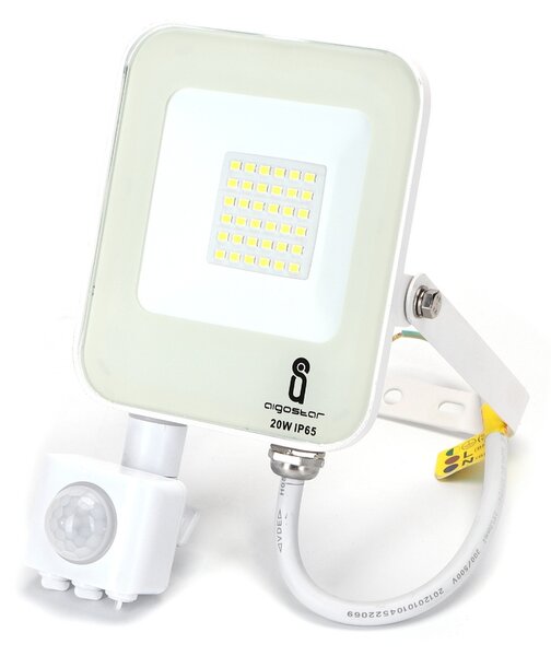 Faro proiettore Led 20W Bianco da esterno IP65 Bianco freddo 6500K con sensore crepuscolare e di movimento Aigostar