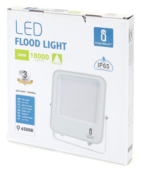 Faro proiettore Led 200W Bianco da esterno IP65 Bianco freddo 6500K Aigostar