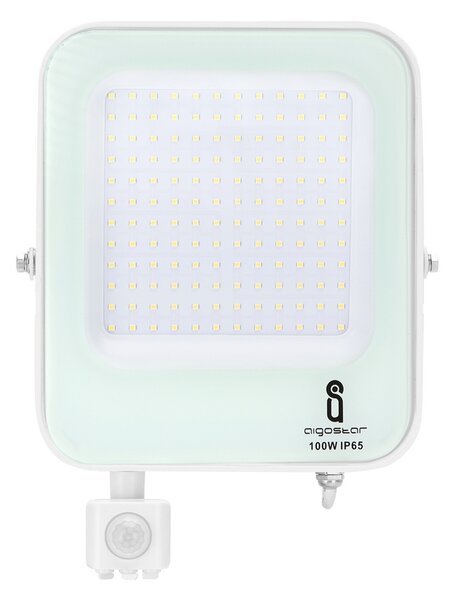 Faro proiettore Led 100W Bianco da esterno IP65 Bianco freddo 6500K con sensore crepuscolare e di movimento Aigostar