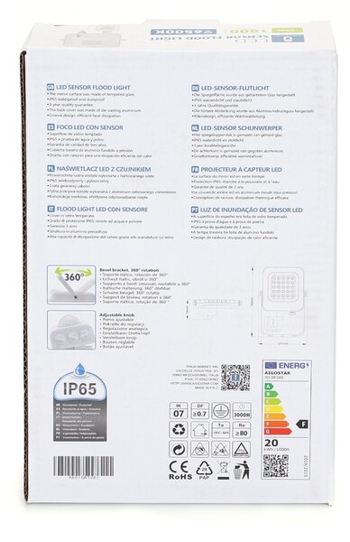 Faro proiettore Led 20W Bianco da esterno IP65 Bianco freddo 6500K con sensore crepuscolare e di movimento Aigostar