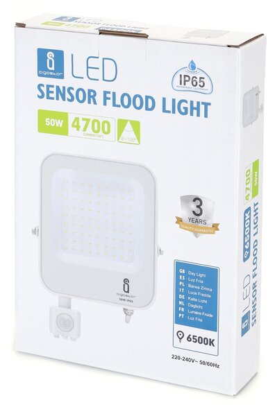 Faro proiettore Led 50W Bianco da esterno IP65 Bianco freddo 6500K con sensore crepuscolare e di movimento Aigostar