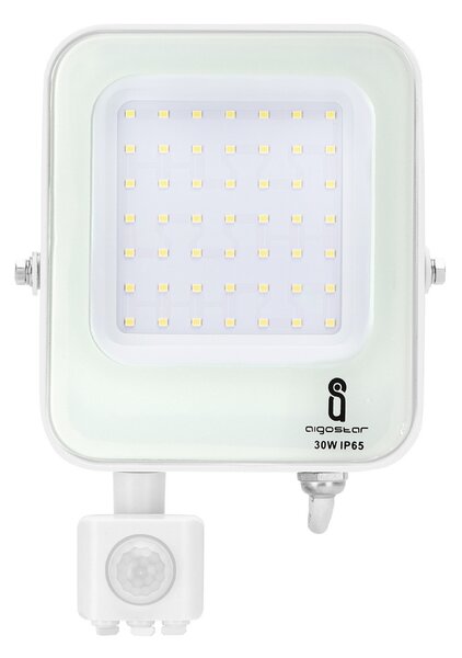 Faro proiettore Led 30W Bianco da esterno IP65 Bianco freddo 6500K con sensore crepuscolare e di movimento Aigostar