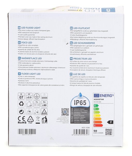 Faro proiettore Led 50W Bianco da esterno IP65 Bianco neutro 4000K Aigostar