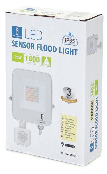 Faro proiettore Led 20W Bianco da esterno IP65 Bianco neutro 4000K con sensore crepuscolare e di movimento Aigostar