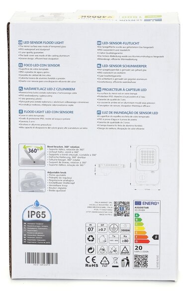 Faro proiettore Led 20W Bianco da esterno IP65 Bianco neutro 4000K con sensore crepuscolare e di movimento Aigostar