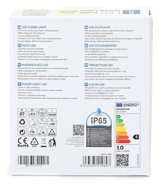 Faro proiettore Led 10W Bianco da esterno IP65 Bianco neutro 4000K Aigostar