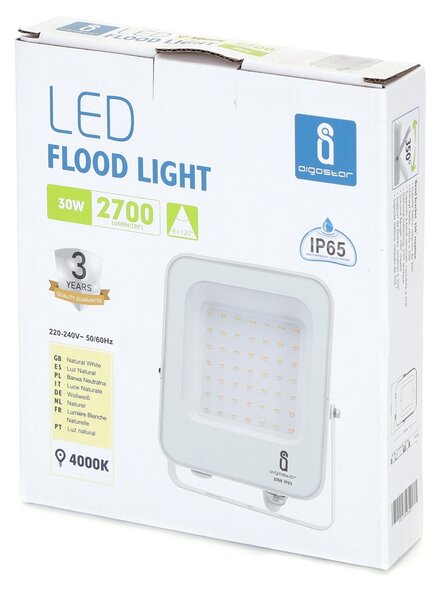 Faro proiettore Led 30W Bianco da esterno IP65 Bianco neutro 4000K Aigostar