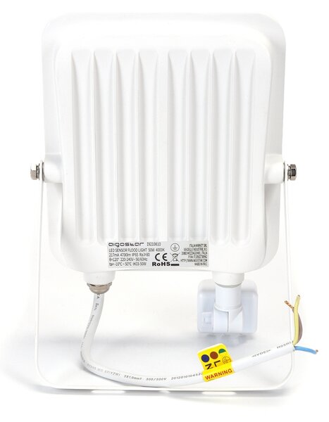 Faro proiettore Led 50W Bianco da esterno IP65 Bianco neutro 4000K con sensore crepuscolare e di movimento Aigostar