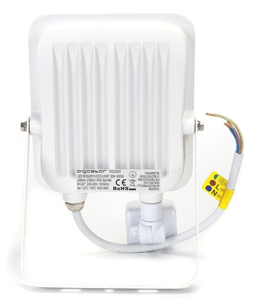Faro proiettore Led 30W Bianco da esterno IP65 Bianco neutro 4000K con sensore crepuscolare e di movimento Aigostar