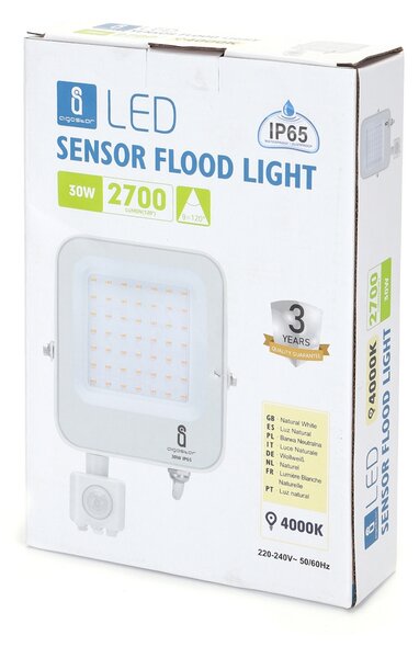Faro proiettore Led 30W Bianco da esterno IP65 Bianco neutro 4000K con sensore crepuscolare e di movimento Aigostar
