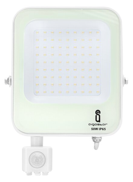 Faro proiettore Led 50W Bianco da esterno IP65 Bianco neutro 4000K con sensore crepuscolare e di movimento Aigostar