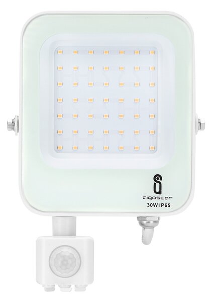 Faro proiettore Led 30W Bianco da esterno IP65 Bianco neutro 4000K con sensore crepuscolare e di movimento Aigostar