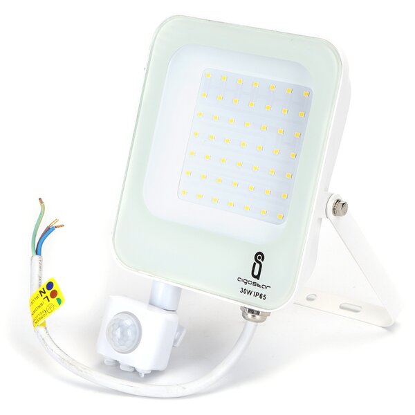 Faro proiettore Led 30W Bianco da esterno IP65 Bianco neutro 4000K con sensore crepuscolare e di movimento Aigostar
