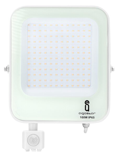 Faro proiettore Led 100W Bianco da esterno IP65 Bianco neutro 4000K con sensore crepuscolare e di movimento Aigostar