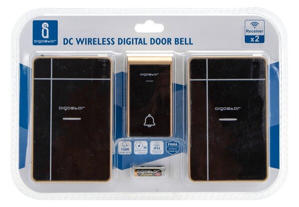 Campanello senza fili Aigostar da esterno a batteria 1 pulsante e 2 riceventi colore nero e oro