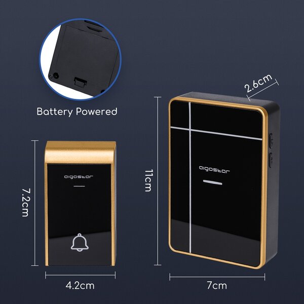 Campanello senza fili Aigostar da esterno a batteria 1 pulsante e 2 riceventi colore nero e oro