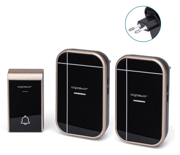 Campanello senza fili Aigostar da esterno 1 pulsante e 2 riceventi colore nero e oro