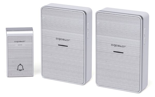 Campanello senza fili Aigostar da esterno a batteria 1 pulsante e 2 riceventi colore argento