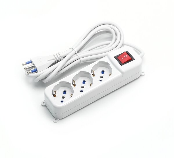 Ciabatta multipresa elettrica 3 posti con cavo da 3m – 3 Prese Schuko+Bipasso Aigostar