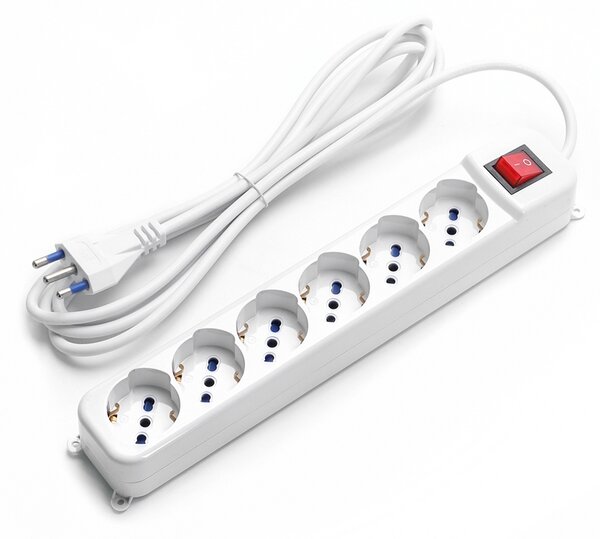 Ciabatta multipresa elettrica 6 posti con cavo da 1,5m – 6 Prese Schuko+Bipasso Aigostar