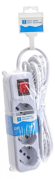 Ciabatta multipresa elettrica 3 posti con cavo da 3m – 3 Prese Schuko+Bipasso Aigostar